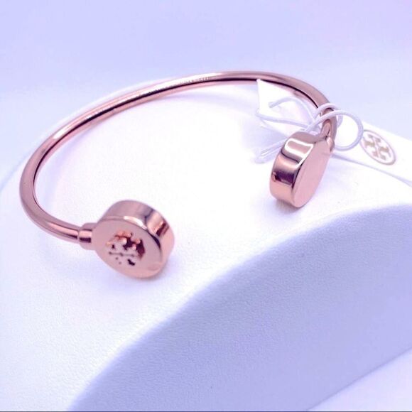 NWOT Tory Burch Rose Gold Logo Round Cuff Bracelet - Picture 5 of 7